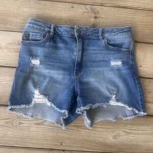 Women’s Blue Distressed stretch Denim Jean Shorts